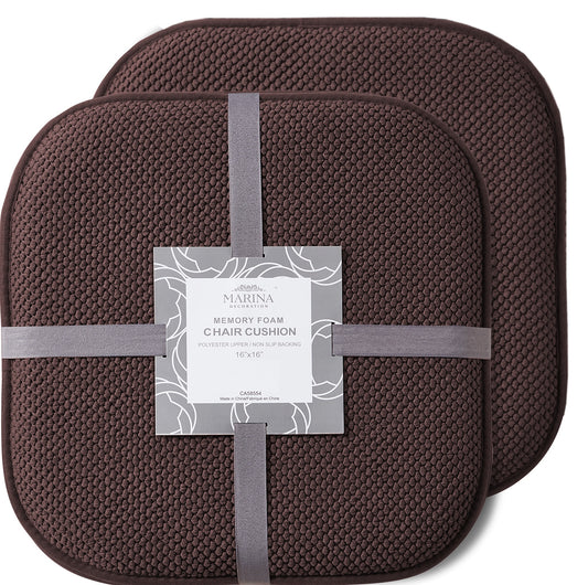 Memory Foam Honeycomb Premium Thick Chair Nonslip Rubber Back Seat Pads Kitchen Chair Cushion Set 16 x 16 Inch, Brown