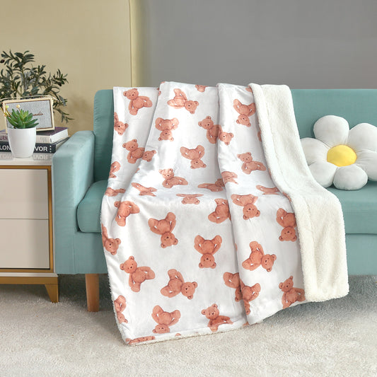 Kid Printed Fluffy Plush Soft Warm Flannel Fleece Children Throw Sherpa Kids Blanket, 40" x 50" Brown Teddy Bear