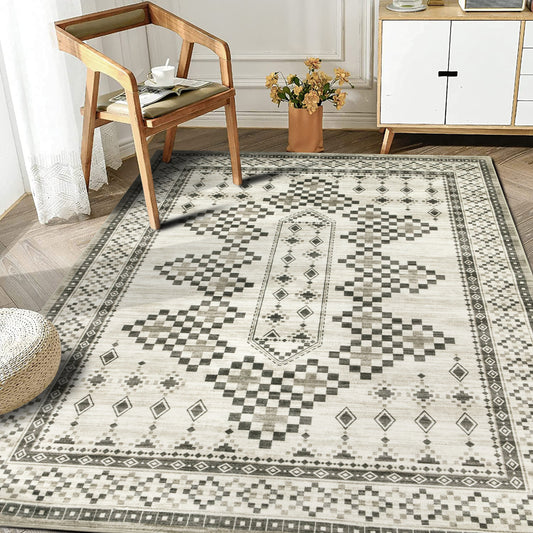 Decor Non-Slip Back Soft Area Carpet Floor Area Rug Indoor Accent Decorative Mat, Modern Vintage Boho Brown Gray Geometric Design, 5 x 7 Feet