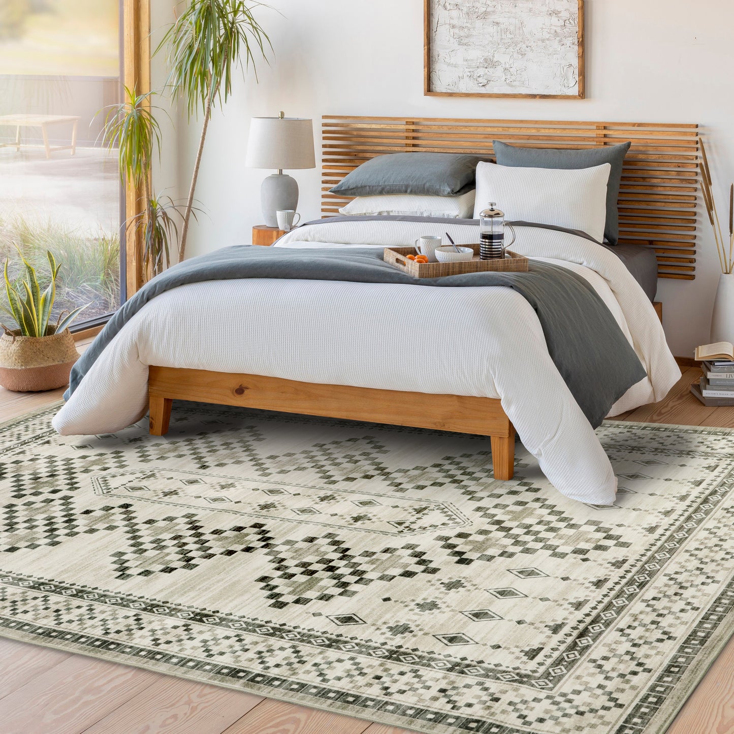 Decor Non-Slip Back Soft Area Carpet Floor Area Rug Indoor Accent Decorative Mat, Modern Vintage Boho Brown Gray Geometric Design, 5 x 7 Feet
