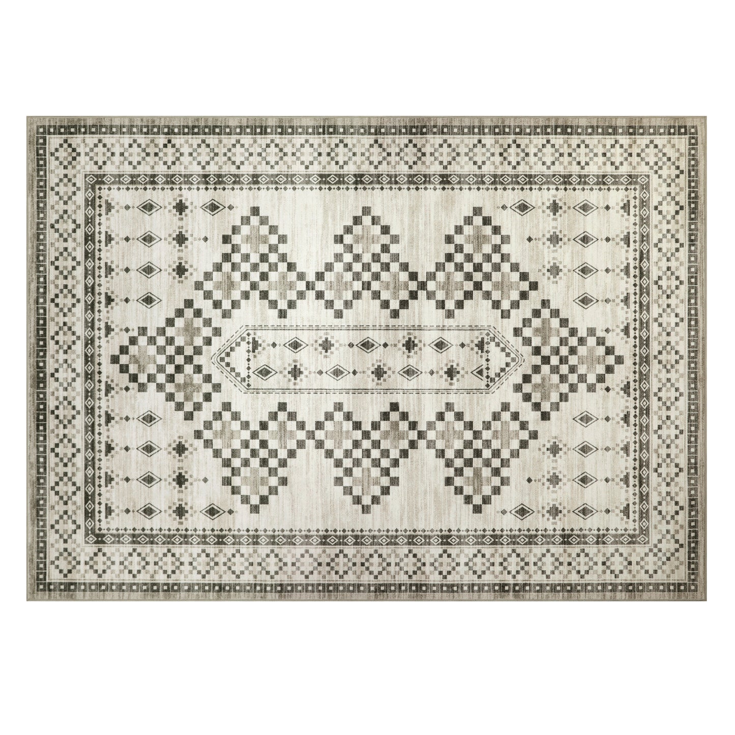 Decor Non-Slip Back Soft Area Carpet Floor Area Rug Indoor Accent Decorative Mat, Modern Vintage Boho Brown Gray Geometric Design, 5 x 7 Feet
