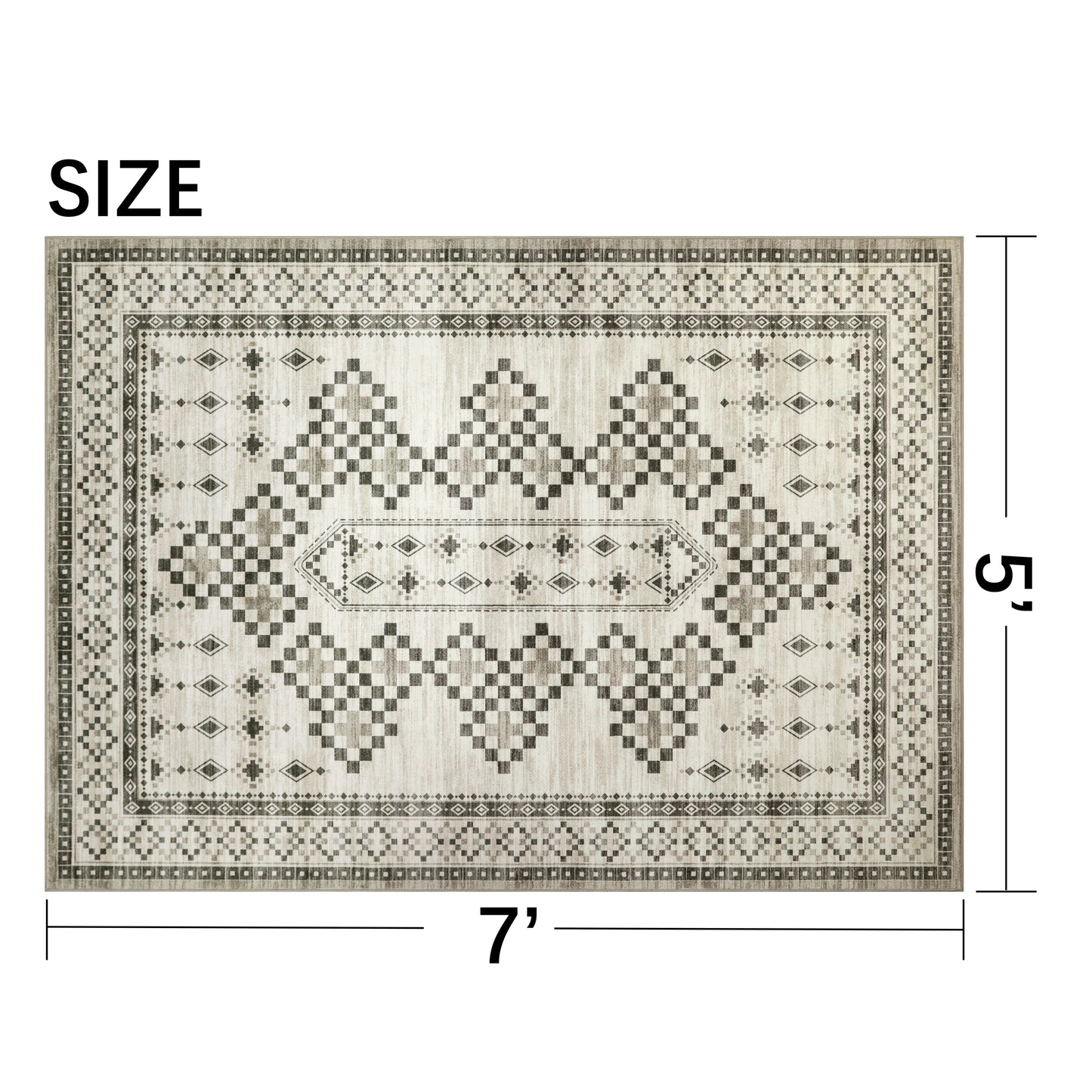 Decor Non-Slip Back Soft Area Carpet Floor Area Rug Indoor Accent Decorative Mat, Modern Vintage Boho Brown Gray Geometric Design, 5 x 7 Feet