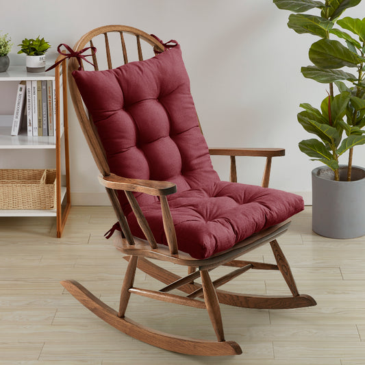 Rocking Chair Cushion Premium Comfortable Thick Nonslip Back Tufted High-Backed Lounger Seat Pads 2 Piece Set, Burgundy