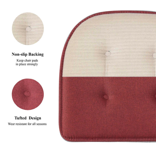 Memory Foam U-Shaped Premium Thick Seat Pad Tufted Nonslip Rubber Back Indoor Kitchen Chair Cushion 17 x 16 Inch, Burgundy