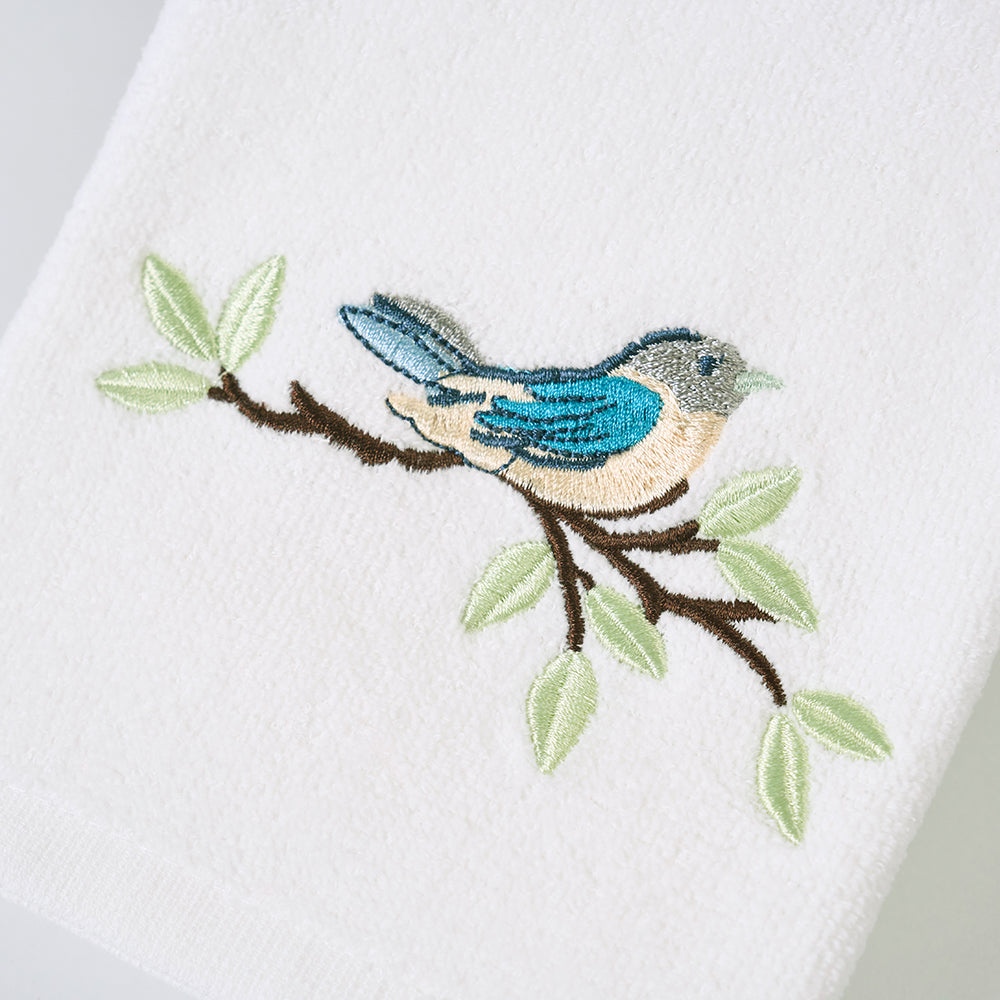 Premium Luxury Decor 100% Cotton Soft Bathroom Modern 3 Piece Embroidered Towel Set, Bird with White Base