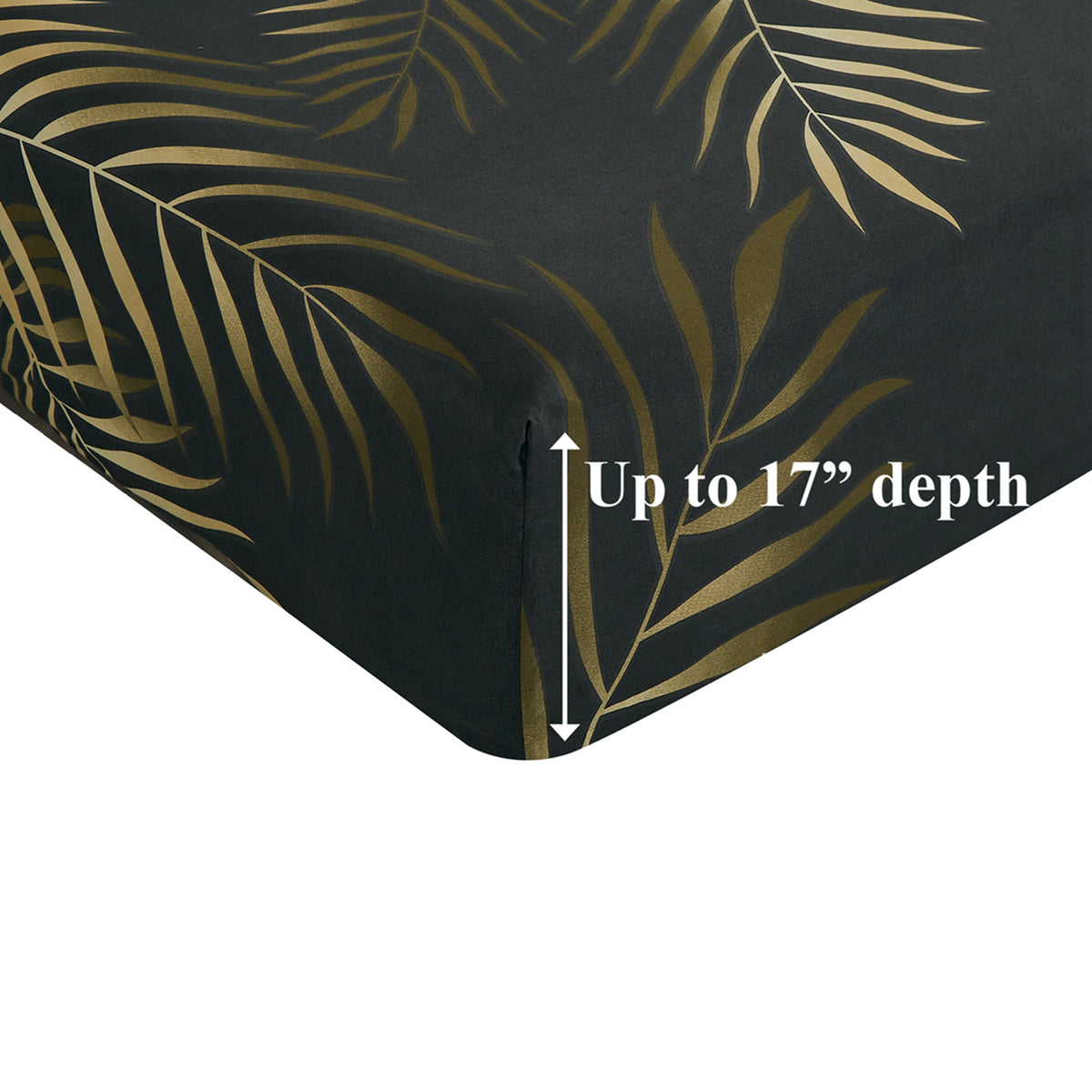 Printed Rayon from Bamboo Soft Deep Pocket Bedding All Season Sheet Set, Modern Black Gold Palm Leaf