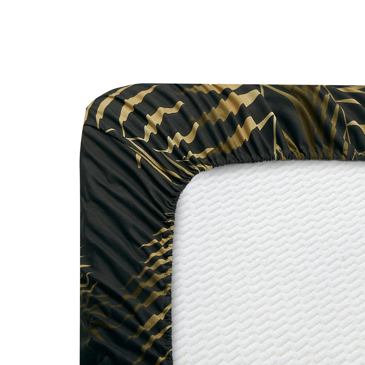 Printed Rayon from Bamboo Soft Deep Pocket Bedding All Season Sheet Set, Modern Black Gold Palm Leaf