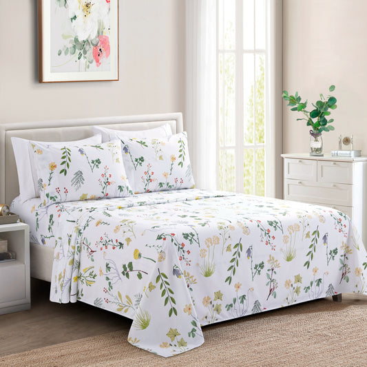 Printed Rayon from Bamboo Soft Deep Pocket Bedding All Season Sheet Set, Colorful Floral Forest