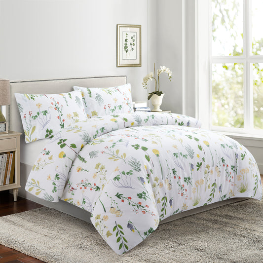 Printed Rayon from Bamboo Soft Bedding Silky Zipper All Season Duvet Cover Set, Colorful Floral Forest