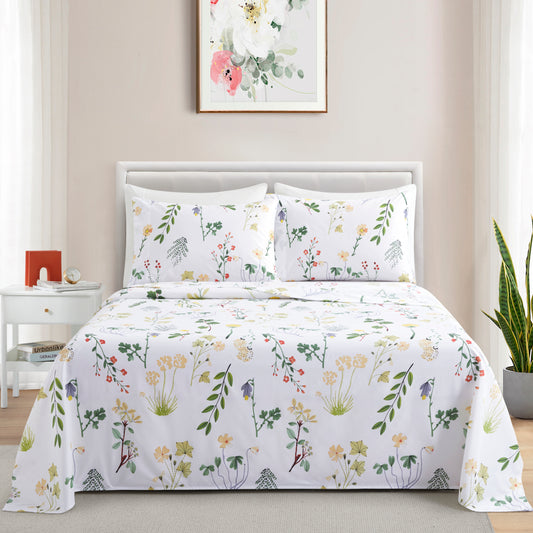 Printed Rayon from Bamboo Soft Deep Pocket Bedding All Season Sheet Set, Colorful Floral Forest