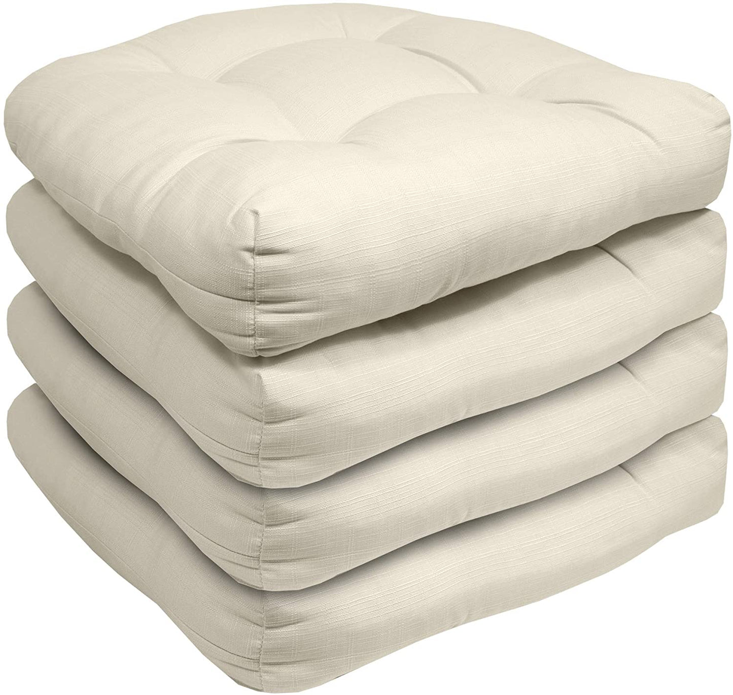 Premium Thick Comfy Seat Patio Pad Tufted Textured Solid Outdoor Chair Cushion 19 x 19 x 4 Inch, Cream