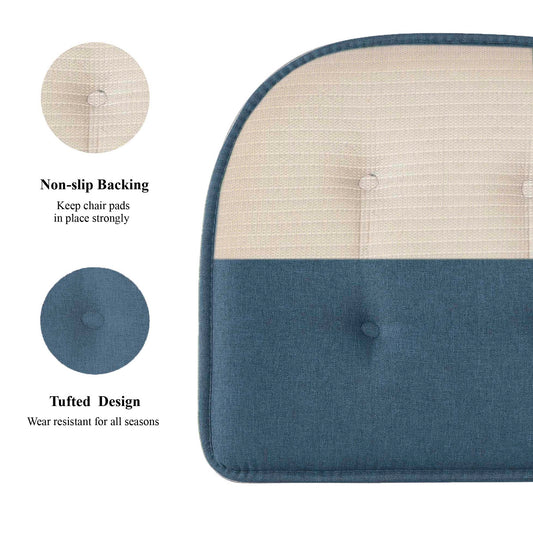 Memory Foam U-Shaped Premium Thick Seat Pad Tufted Nonslip Rubber Back Indoor Kitchen Chair Cushion 17 x 16 Inch, Blue
