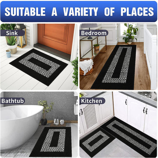 Decor Non-Slip Back Soft Runner Area Carpet Floor Area Rug Indoor Accent Decorative Mat, Diamond Black