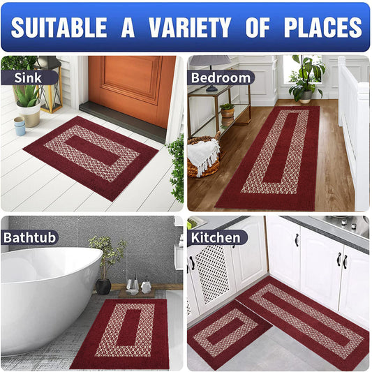 Decor Non-Slip Back Soft Runner Area Carpet Floor Area Rug Indoor Accent Decorative Mat, Diamond Burgundy