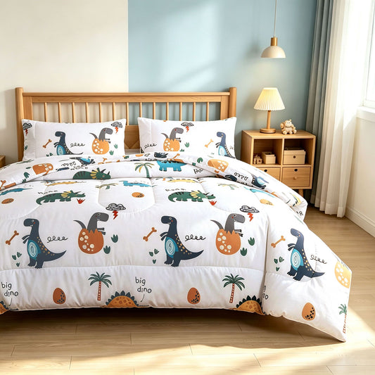 Home Decor Soft Luxury Fluffy Goose Down Alternative Bedding Kids Printed Comforter Set, Dino Cartoon Dinosaur Adventure Pattern