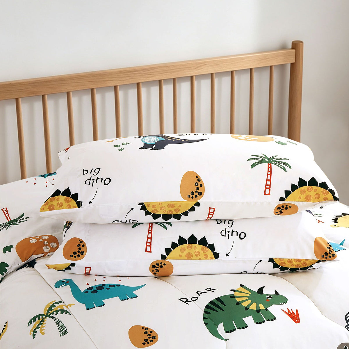 Home Decor Soft Luxury Fluffy Goose Down Alternative Bedding Kids Printed Comforter Set, Dino Cartoon Dinosaur Adventure Pattern
