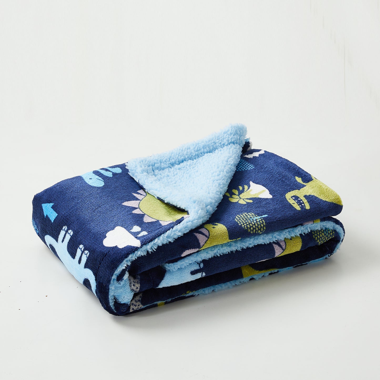 Kid Printed Fluffy Plush Soft Warm Flannel Fleece Children Throw Sherpa Kids Blanket, 30" x 40" Navy Blue Dinosaur Zoo