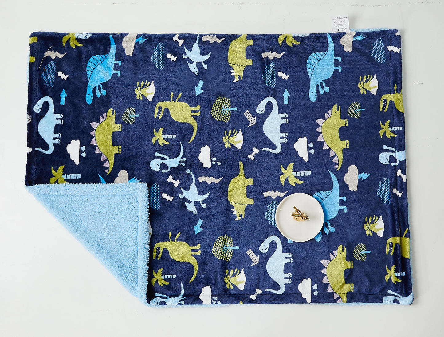 Kid Printed Fluffy Plush Soft Warm Flannel Fleece Children Throw Sherpa Kids Blanket, 30" x 40" Navy Blue Dinosaur Zoo