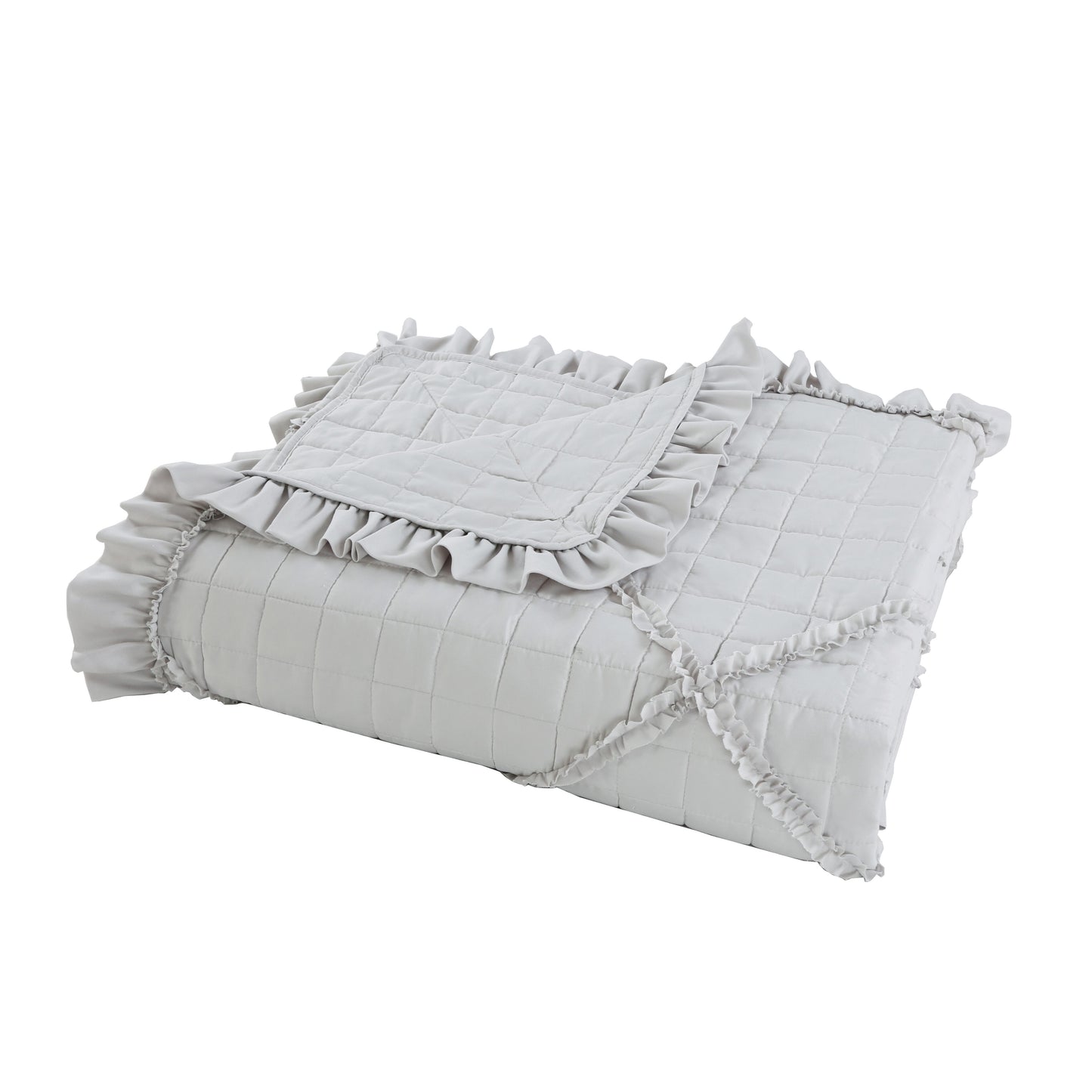 Embroidered Stitching Ruffled Textured Shabby Soft Bedding Solid Summer Quilt Set