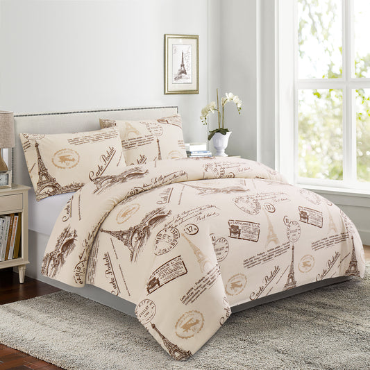 Printed Rayon from Bamboo Soft Bedding Silky Zipper All Season Duvet Cover Set, Elfin Tower Ivory