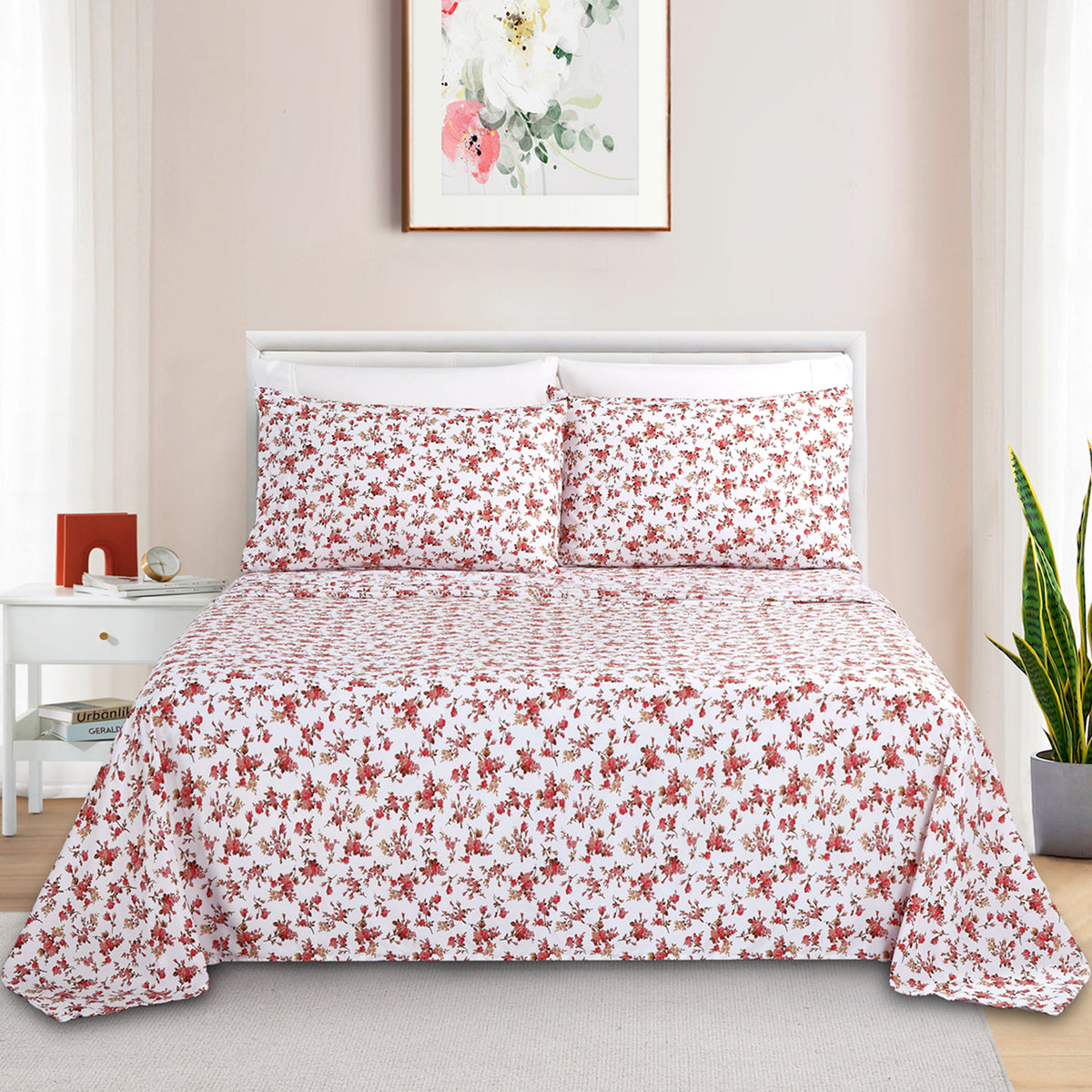 Printed Rayon from Bamboo Soft Deep Pocket Bedding All Season Sheet Set, Pink Small Ditsy Floral