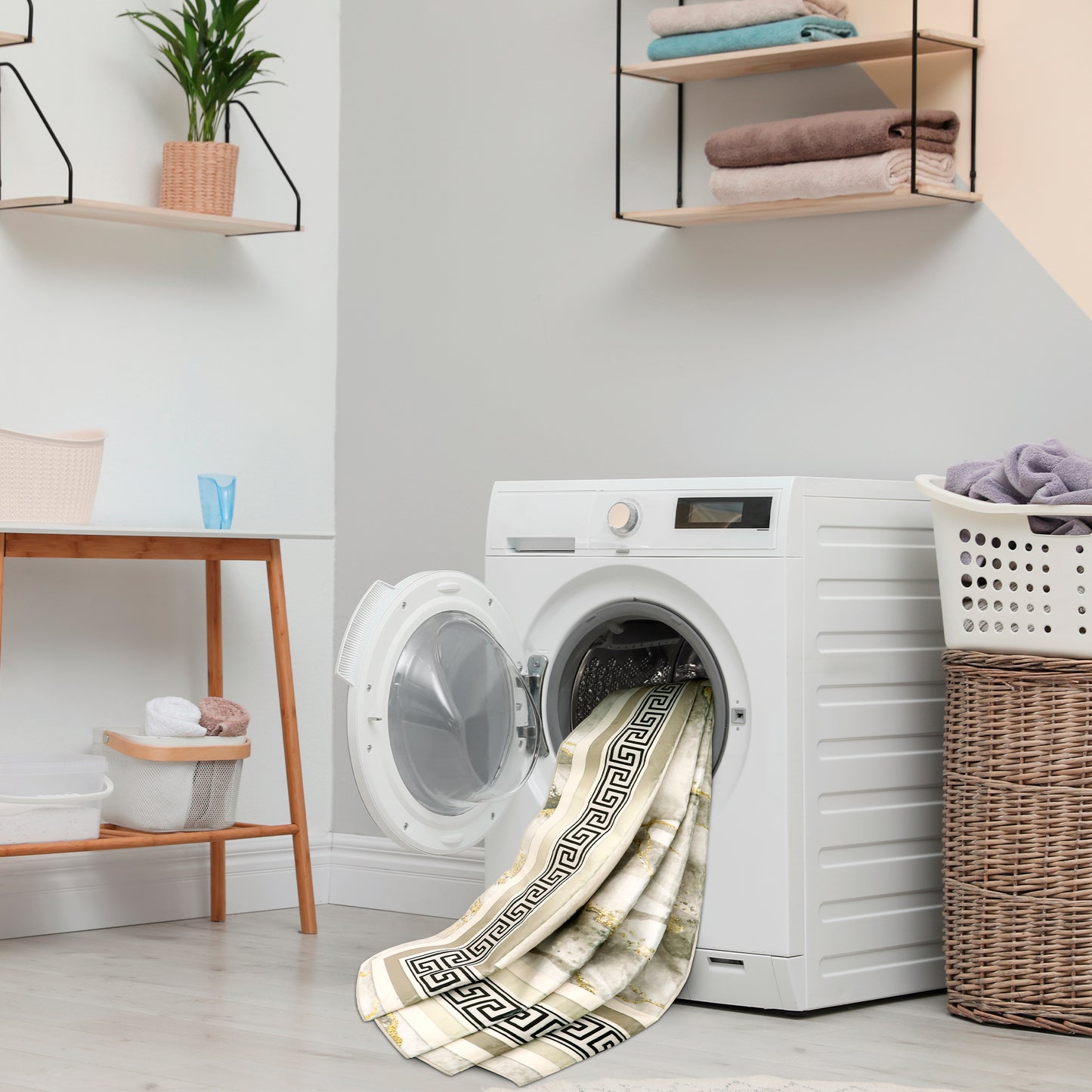 Decor Non-Slip Back Soft Area Carpet Floor Area Rug Indoor Accent Decorative Mat, Modern Gold Grey Marble Greek Key Design, 5 x 7 Feet