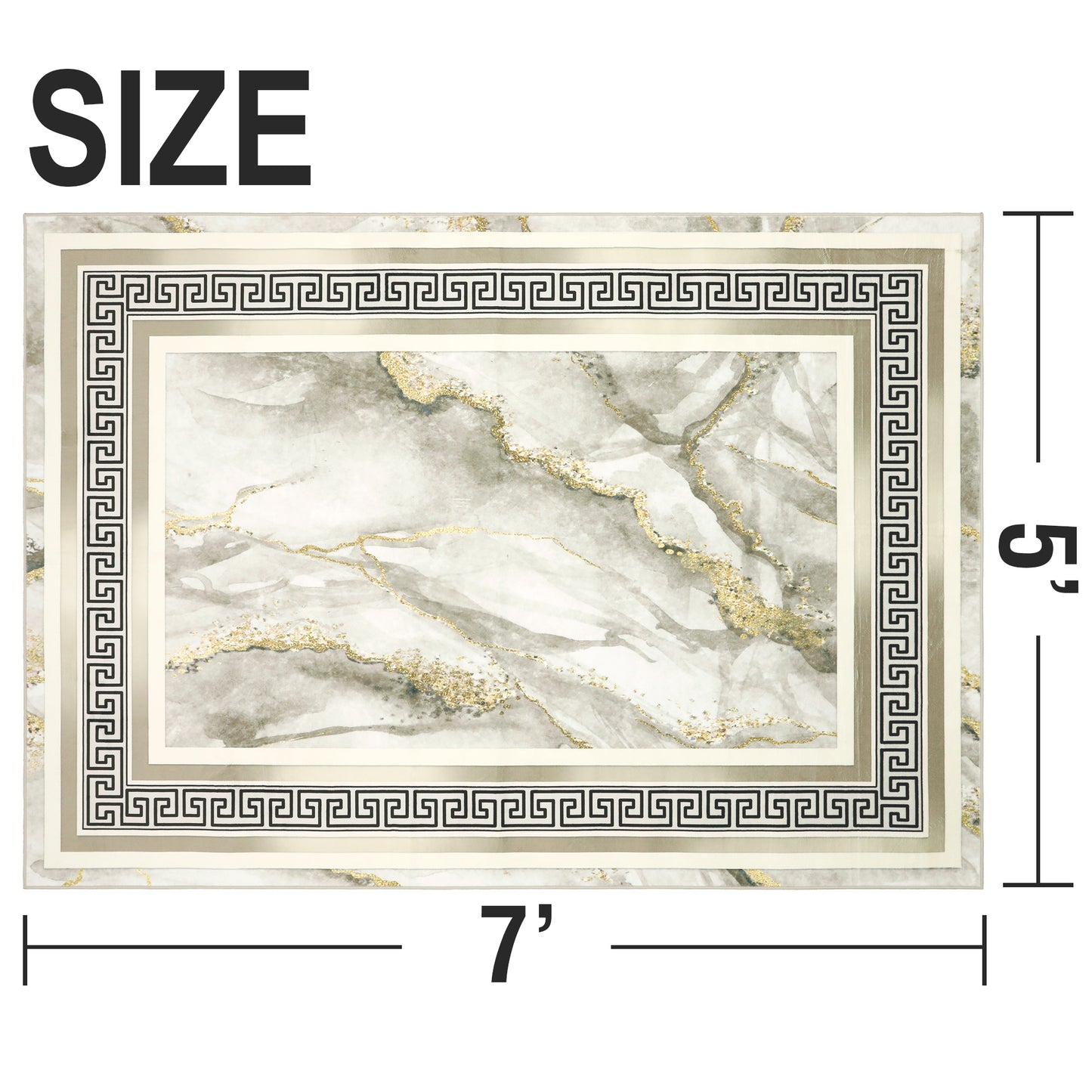 Decor Non-Slip Back Soft Area Carpet Floor Area Rug Indoor Accent Decorative Mat, Modern Gold Grey Marble Greek Key Design, 5 x 7 Feet