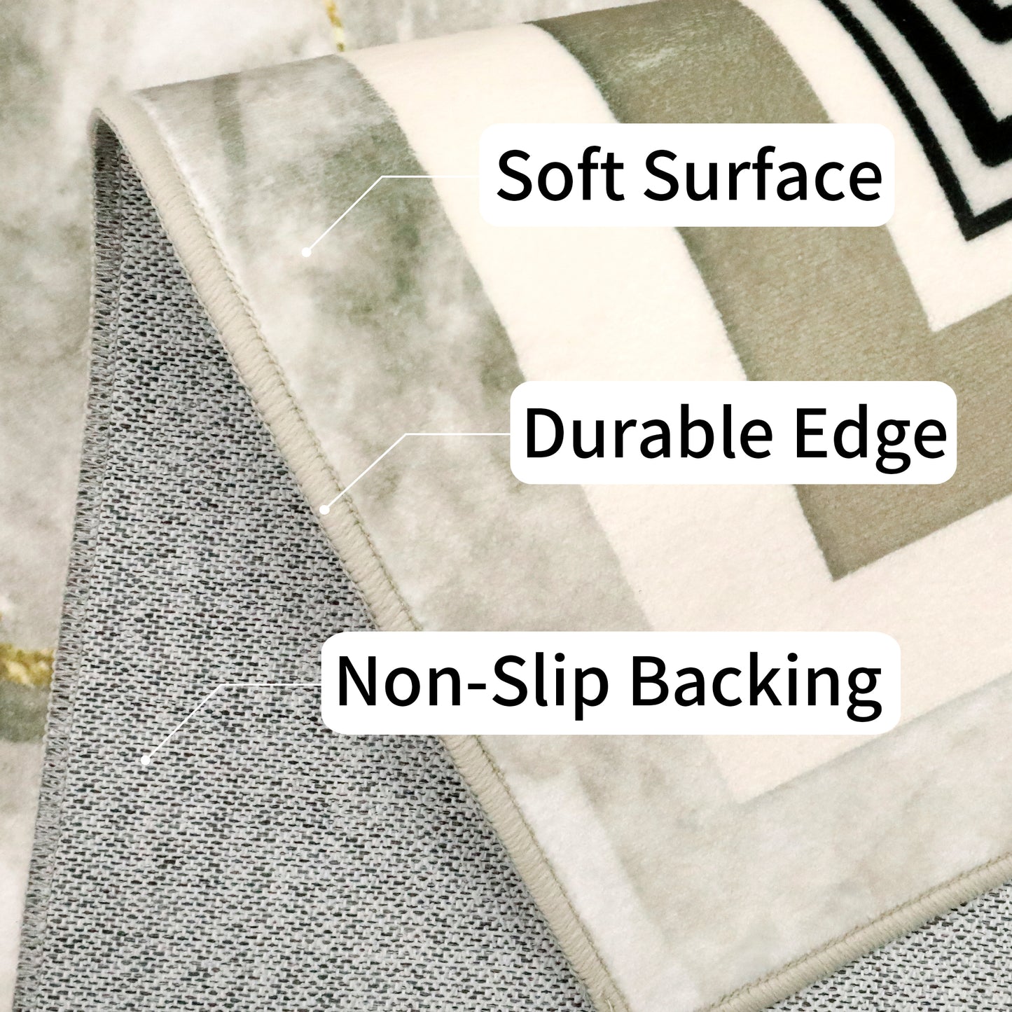 Decor Non-Slip Back Soft Area Carpet Floor Area Rug Indoor Accent Decorative Mat, Modern Gold Grey Marble Greek Key Design, 5 x 7 Feet