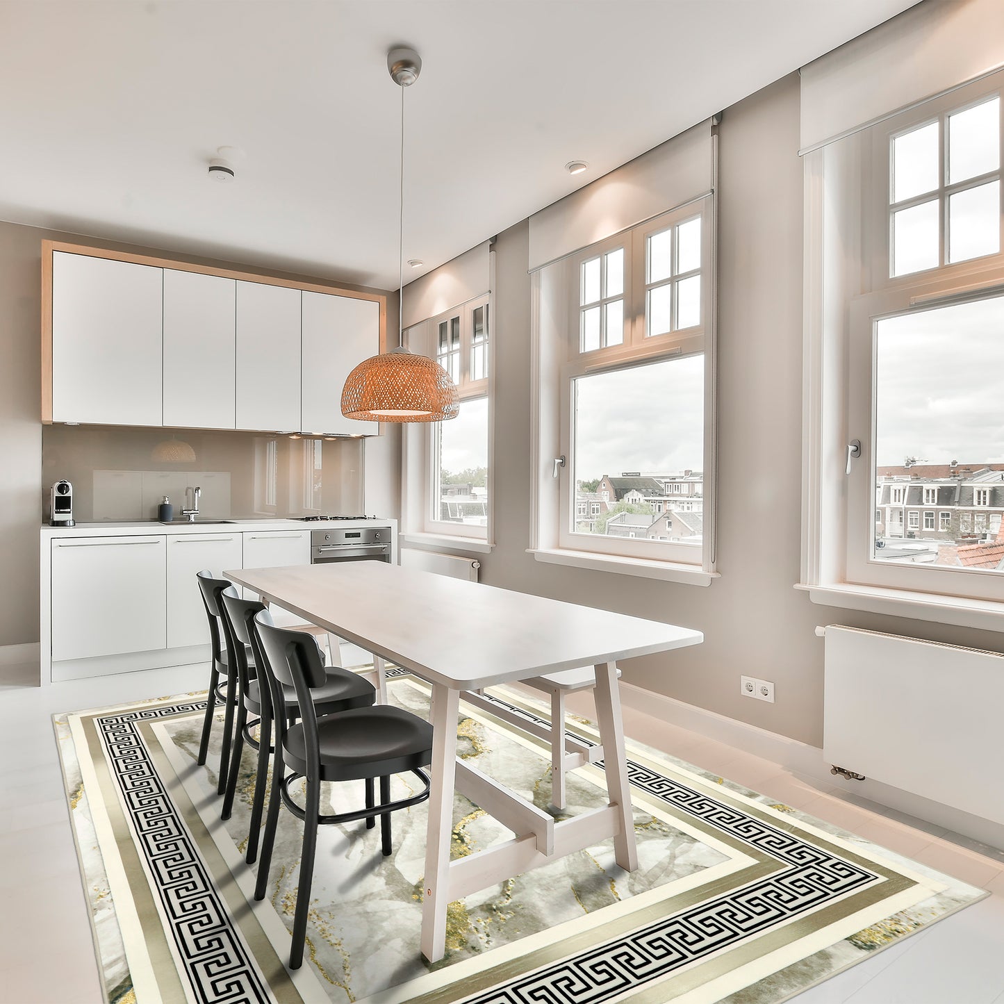 Decor Non-Slip Back Soft Area Carpet Floor Area Rug Indoor Accent Decorative Mat, Modern Gold Grey Marble Greek Key Design, 5 x 7 Feet