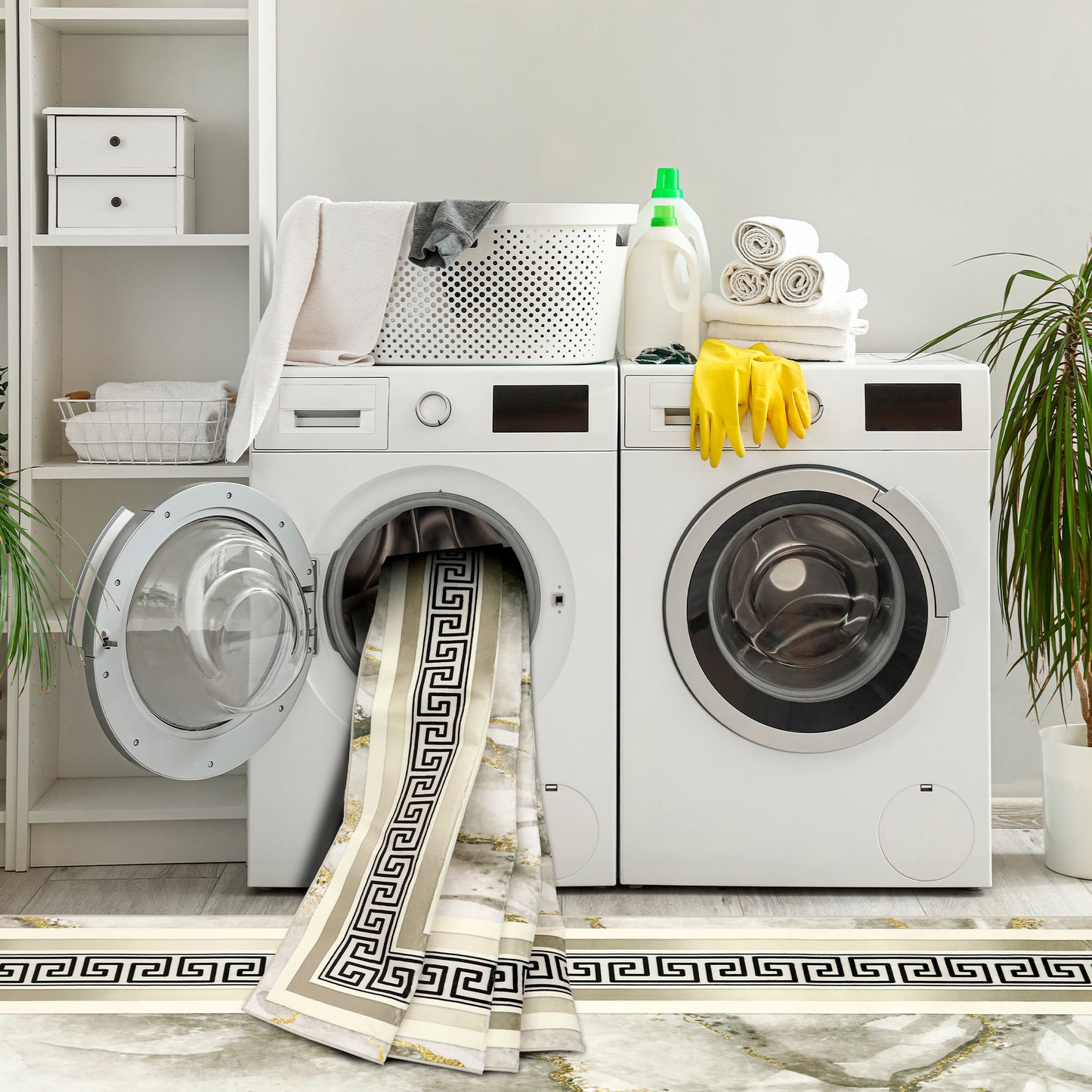 Decor Non-Slip Back Soft Area Carpet Floor Area Rug Indoor Accent Decorative Mat, Modern Gold Grey Marble Greek Key Design, 5 x 7 Feet