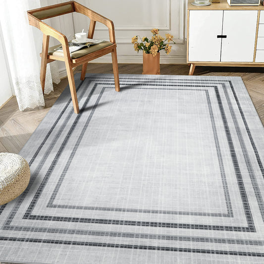 Decor Non-Slip Back Soft Area Carpet Floor Area Rug Indoor Accent Decorative Mat, Modern Grey Geometric Border Design, 5 x 7 Feet