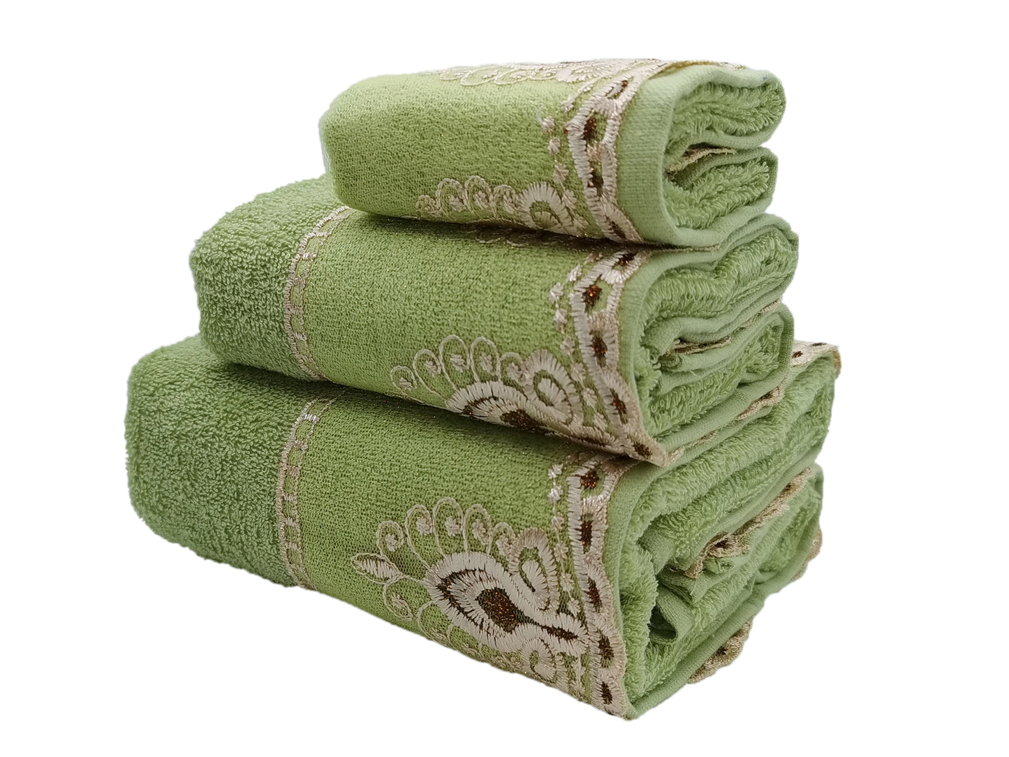 Premium Luxury Decor Soft 100% Cotton Sheer Lace Bathroom Modern 3 Piece Towel Set