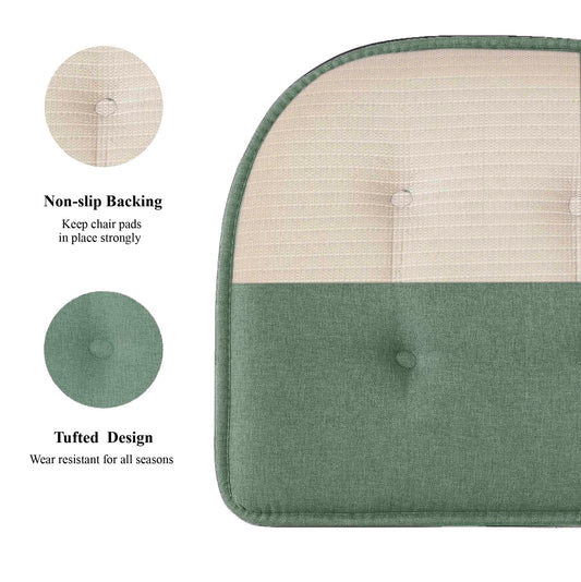 Memory Foam U-Shaped Premium Thick Seat Pad Tufted Nonslip Rubber Back Indoor Kitchen Chair Cushion 17 x 16 Inch, Green