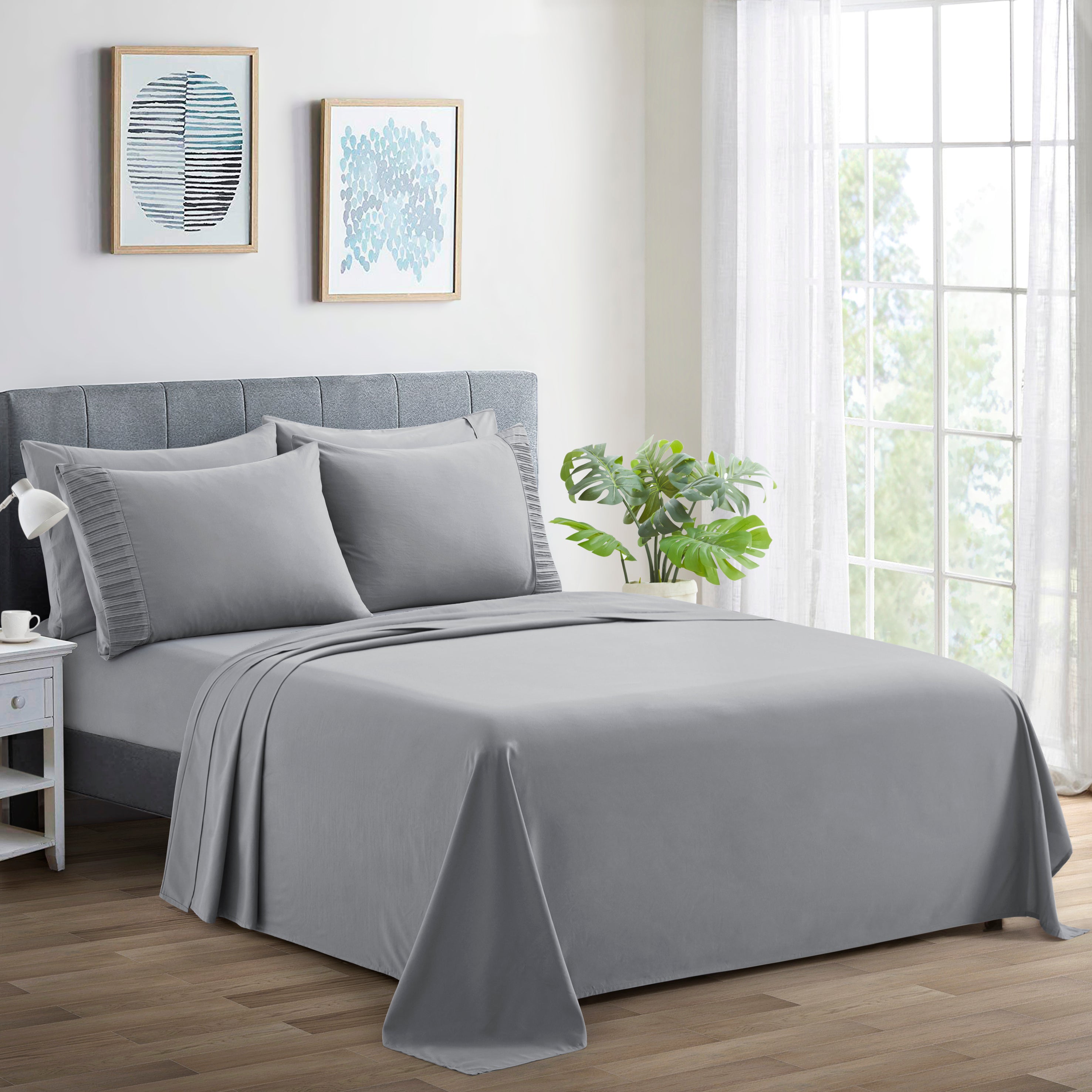 Rayon Beding Solid Rayon from Bamboo Soft Deep Pocket Bedding Sheet Set, Grey ...