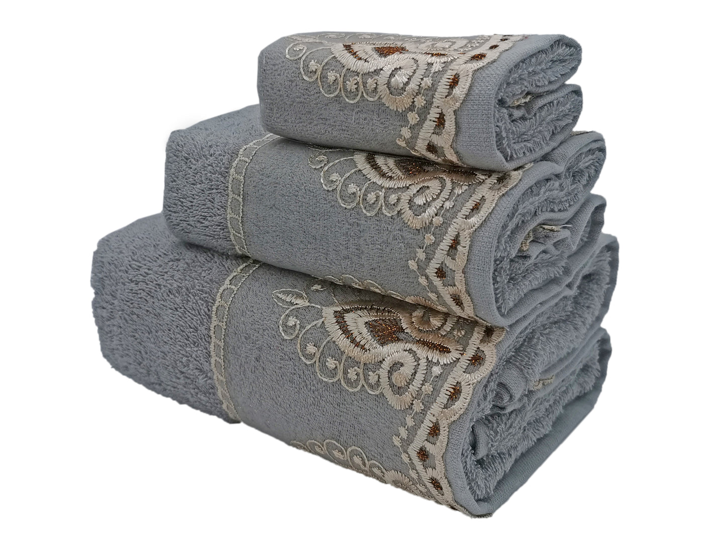 Premium Luxury Decor Soft 100% Cotton Sheer Lace Bathroom Modern 3 Piece Towel Set