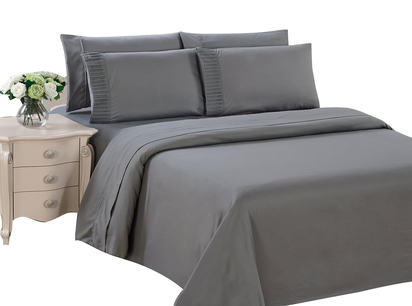 Solid Rayon from Bamboo Soft Bedding Silky Zipper All Season Duvet Cover Set, Grey