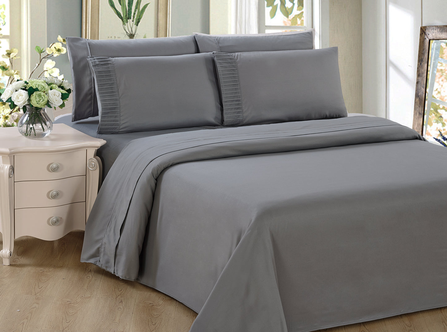 Solid Rayon from Bamboo Soft Bedding Silky Zipper All Season Duvet Cover Set, Grey