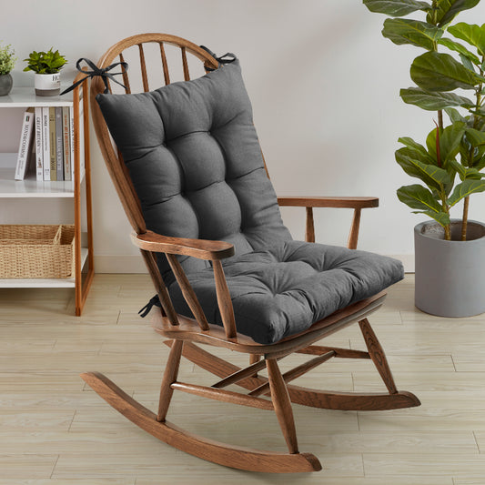 Rocking Chair Cushion Premium Comfortable Thick Nonslip Back Tufted High-Backed Lounger Seat Pads 2 Piece Set, Grey
