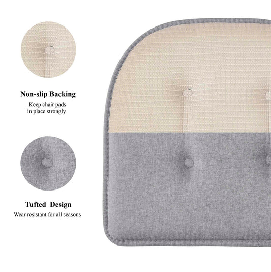 Memory Foam U-Shaped Premium Thick Seat Pad Tufted Nonslip Rubber Back Indoor Kitchen Chair Cushion 17 x 16 Inch, Grey