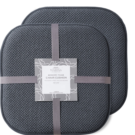 Memory Foam Honeycomb Premium Thick Chair Nonslip Rubber Back Seat Pads Kitchen Chair Cushion Set 16 x 16 Inch, Grey