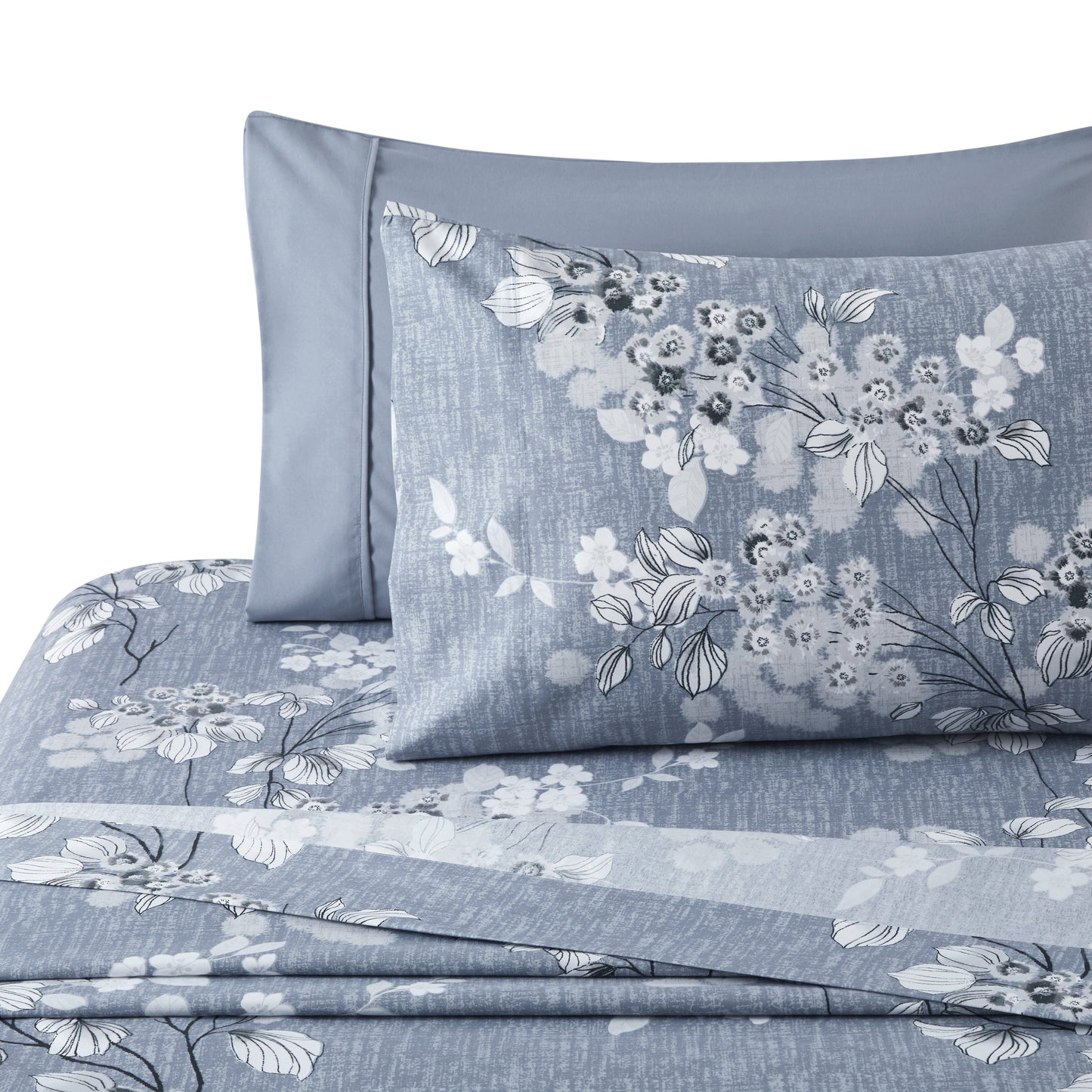 Printed Rayon from Bamboo Soft All Season Duvet Cover Fitted Sheet Ensemble Bedding Set with Zipper and Corner Tie, Inkwash Floral