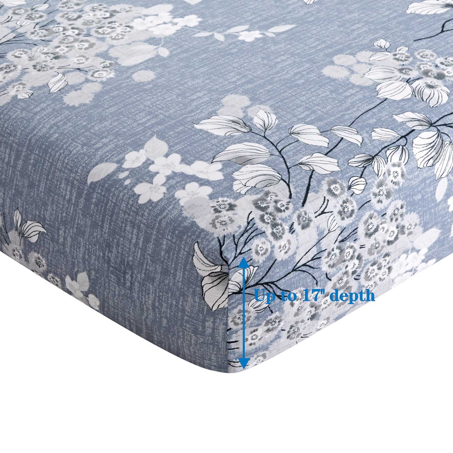 Printed Rayon from Bamboo Soft All Season Duvet Cover Fitted Sheet Ensemble Bedding Set with Zipper and Corner Tie, Inkwash Floral