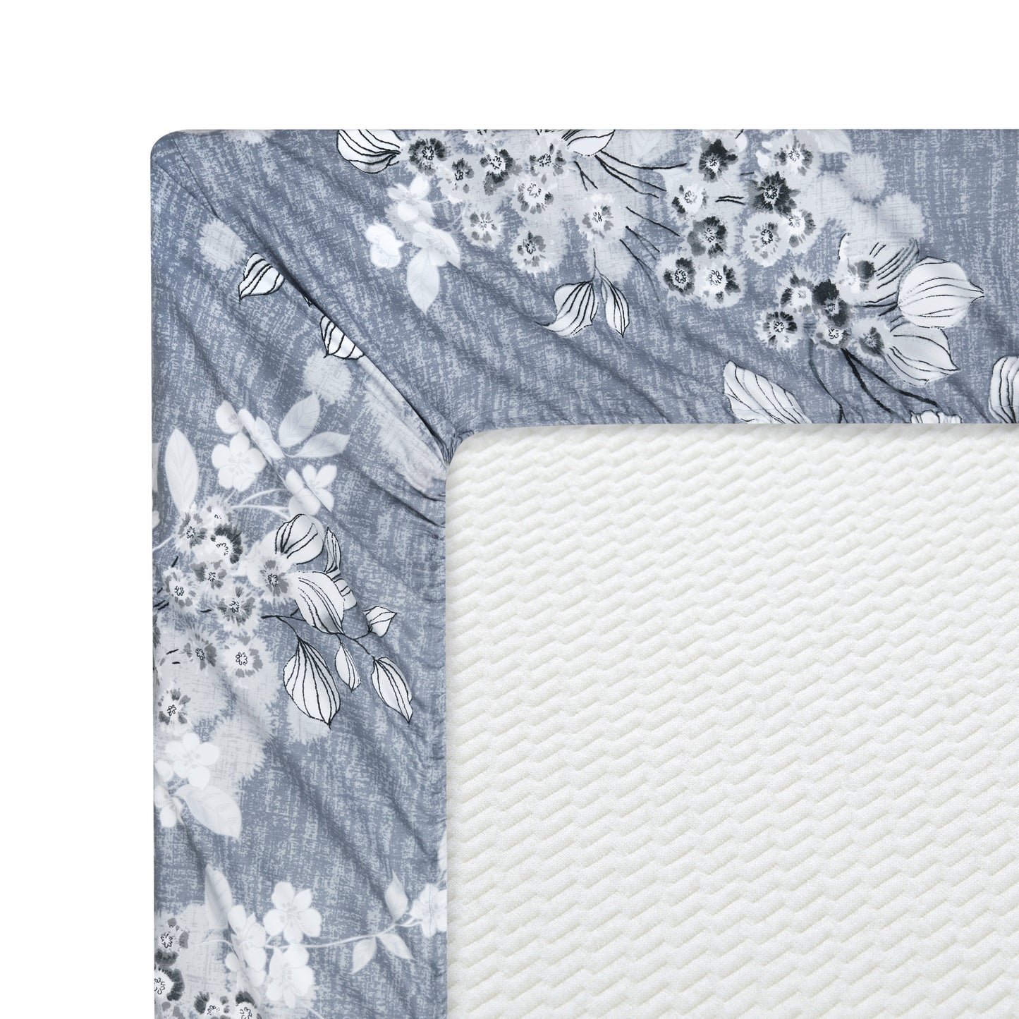 Printed Rayon from Bamboo Soft All Season Duvet Cover Fitted Sheet Ensemble Bedding Set with Zipper and Corner Tie, Inkwash Floral