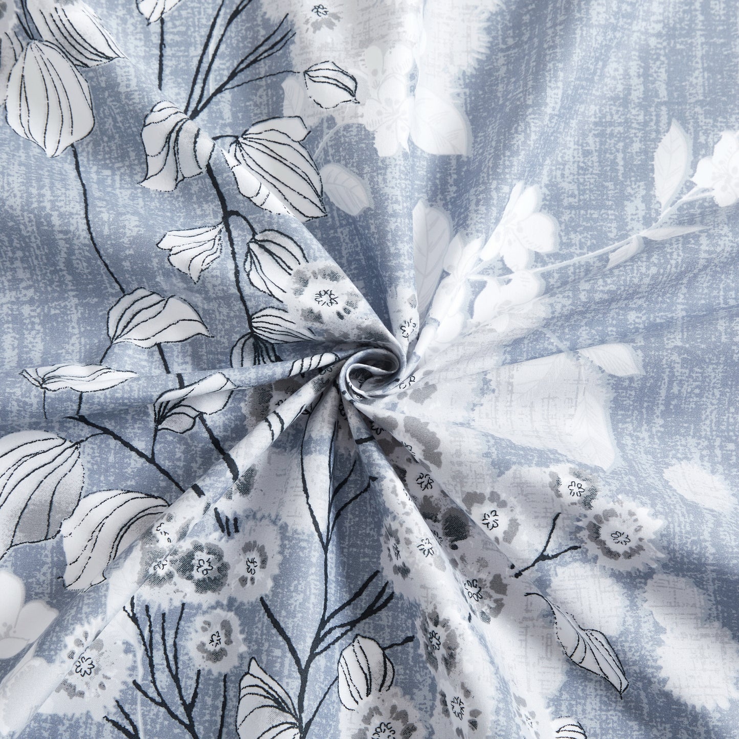 Printed Rayon from Bamboo Soft All Season Duvet Cover Fitted Sheet Ensemble Bedding Set with Zipper and Corner Tie, Inkwash Floral