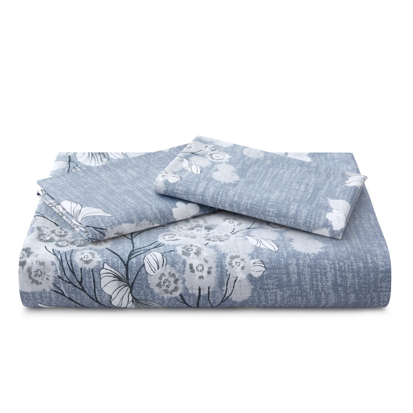 Printed Rayon from Bamboo Soft All Season Duvet Cover Fitted Sheet Ensemble Bedding Set with Zipper and Corner Tie, Inkwash Floral