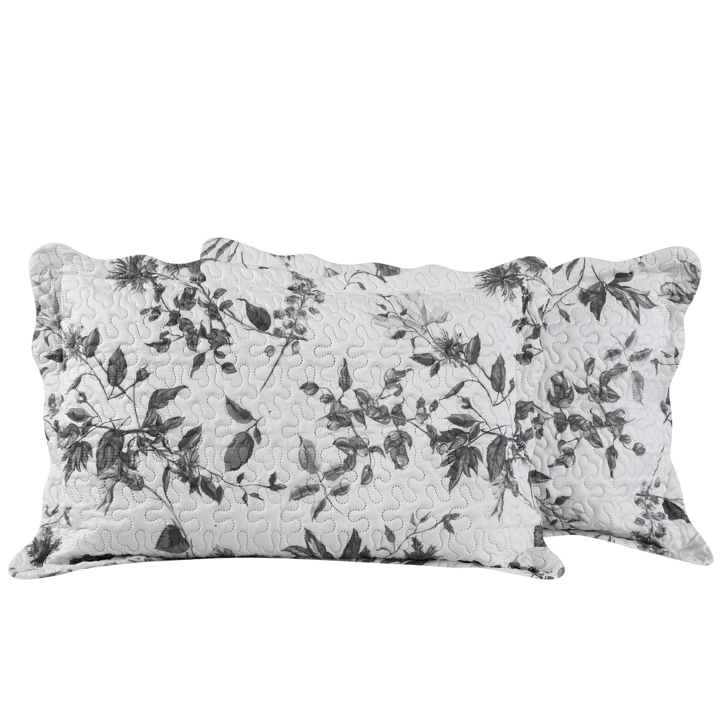 Printed Embossed Pinsonic Soft Bedding Summer Quilt Set, Grey Floral