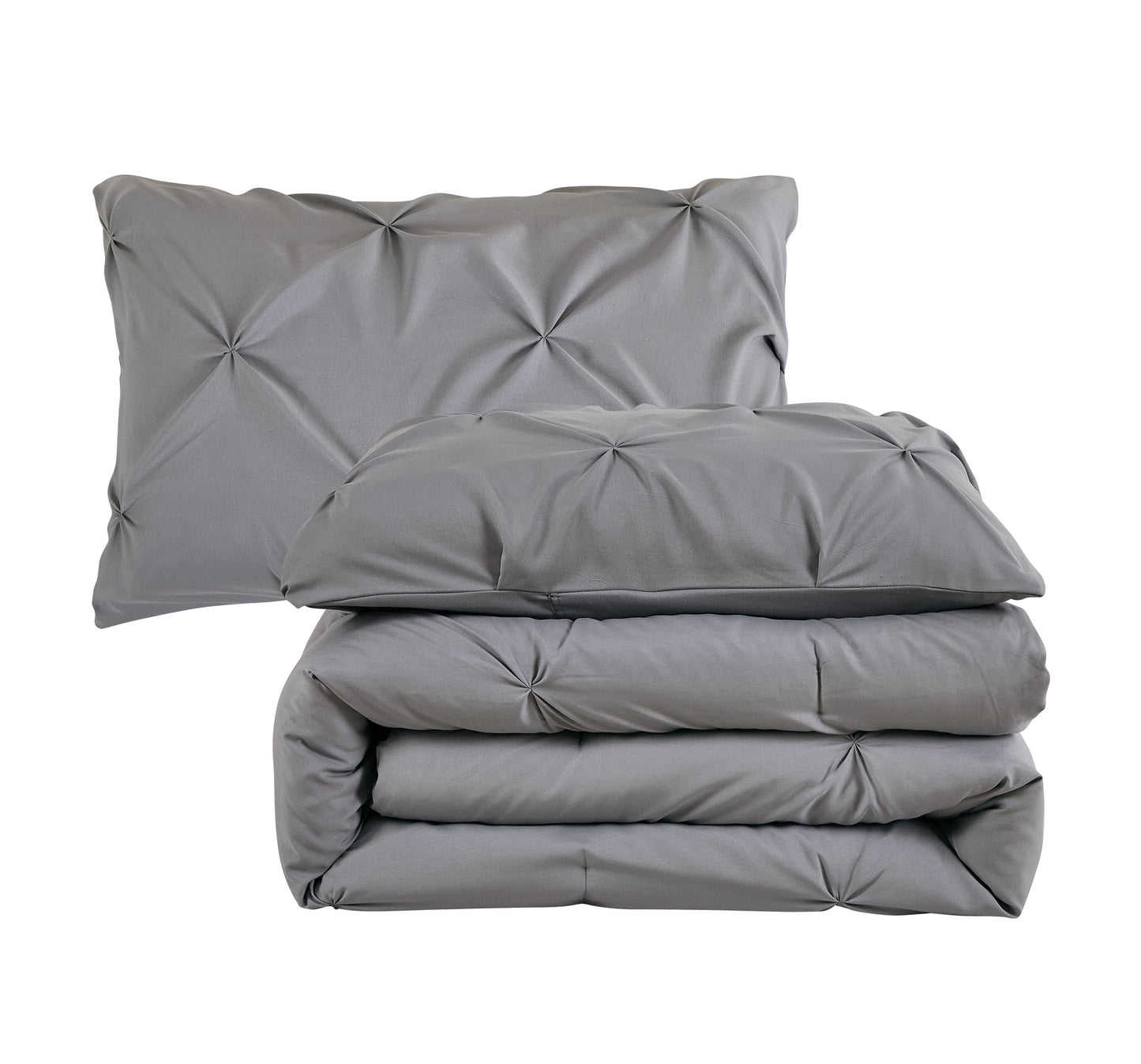 Pintuck Soft Luxury Fluffy Goose Down Alternative Solid Geometric Tufted Bedding Pinch Pleated Comforter Set, Grey Color