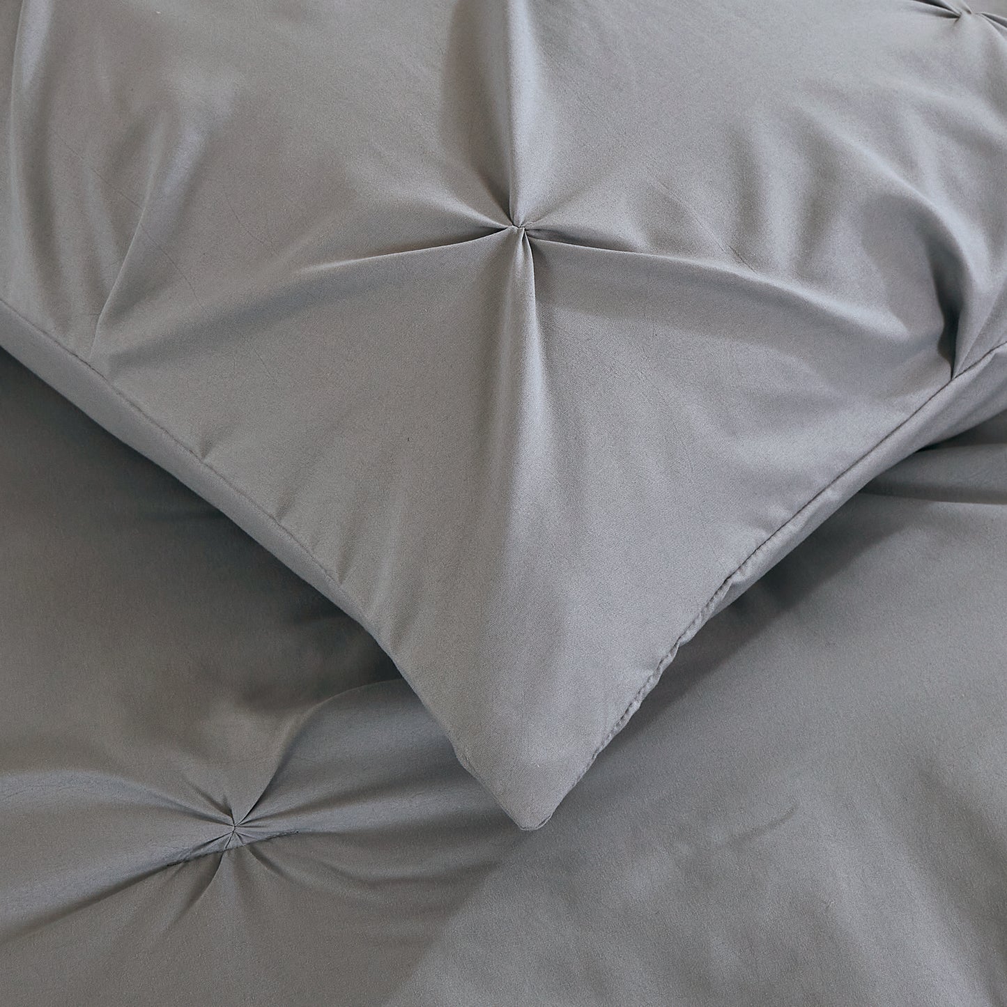 Pintuck Soft Luxury Fluffy Goose Down Alternative Solid Geometric Tufted Bedding Pinch Pleated Comforter Set, Grey Color