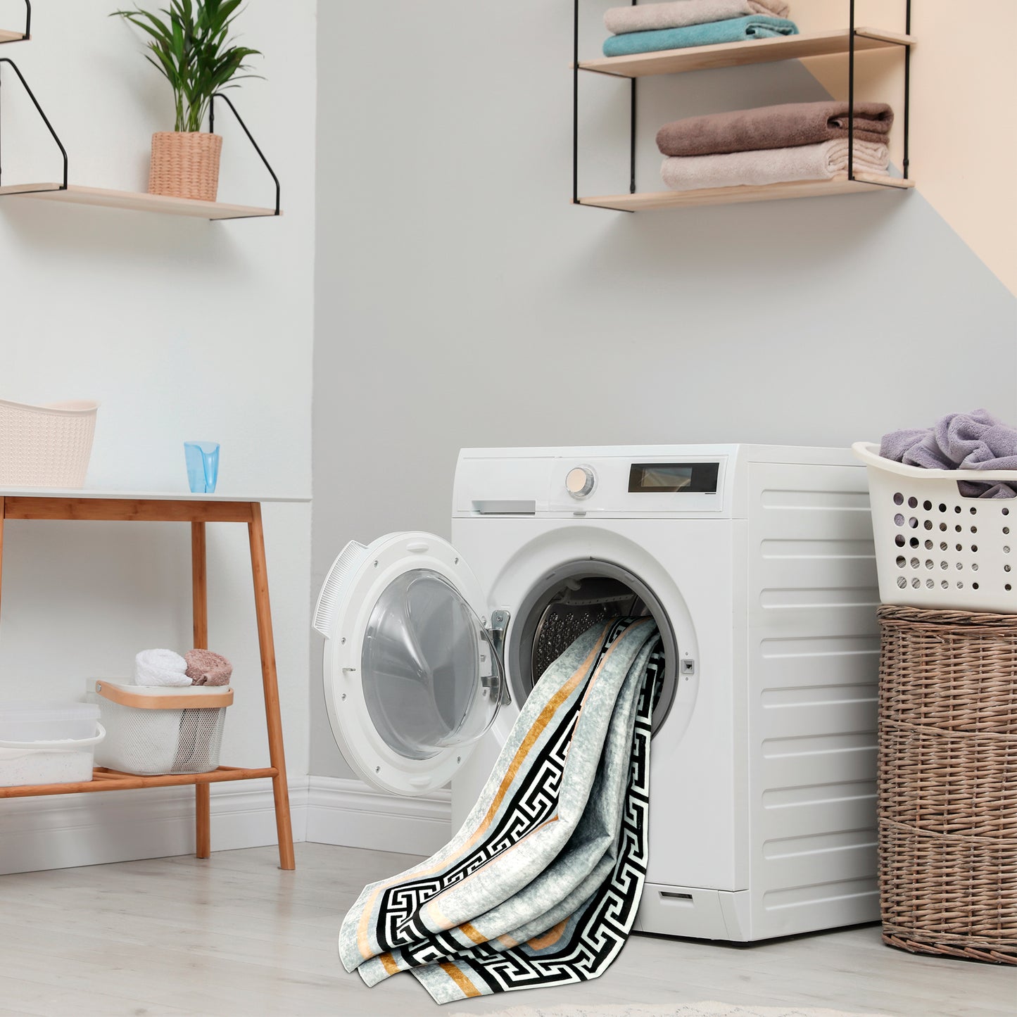 Decor Non-Slip Back Soft Area Carpet Floor Area Rug Indoor Accent Decorative Mat, Modern Gold Border Black Greek Key Design, 5 x 7 Feet