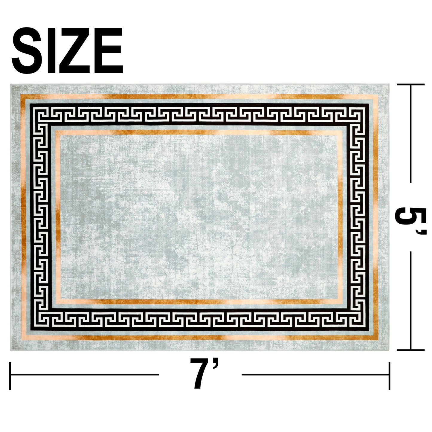 Decor Non-Slip Back Soft Area Carpet Floor Area Rug Indoor Accent Decorative Mat, Modern Gold Border Black Greek Key Design, 5 x 7 Feet